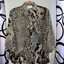 Vintage Animal Print Blouse Shirt Semi Sheer 90s Tiger Print by N Touch ... - £11.75 GBP