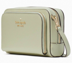 R NWB Kate Spade Dual Zip Crossbody Pale Army Green Leather WLR00410 Gift Bag FS - £94.95 GBP