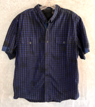Harley Davidson Shirt Mens Blue Black Plaid Embroidered Button Short Sle... - $24.95