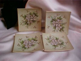 Set of 4 Vintage Fenton Fine Porcelain Floral Mini Square Plates K-110 - $79.00