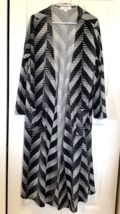 LulaRoe Long Cardigan Kimono Open Front Pockets Geometric Prints Blk Gra... - $8.73