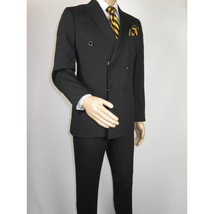 Men Suit BERLUSCONI Turkey Italian Wool 180's Double Breasted UGS94-08 Black image 2
