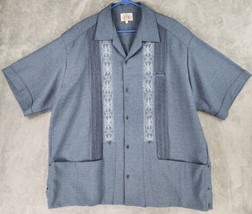 Disenos Alaro Shirt Mens 48 Blue Guayabera Vintage Button Up Short Sleeve - £41.91 GBP