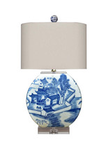 Blue and White Blue Willow Porcelain Moon Vase Lamp 22&quot; - £251.30 GBP