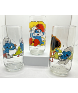 Set of 3 Smurfs Drinking Glass 1982 Peyo Wallace Berrie &amp; Co Jokey, Brai... - €38,09 EUR