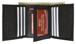 Leather Wallet RFID Blocking Black ID Window Safety ID Theft Protection New - $19.26