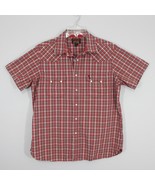 Cremieux Men&#39;s Pearl Snap Shirt Short Sleeve XL Red Black Plaid Western - £13.83 GBP