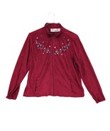 Vtg 90s Sarah Bentley XL Red Microfiber Suede Embroidered Floral Full Zi... - $468.03 MXN