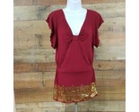 Dereon Blouse Women&#39;s Size S Burgundy Metallic Gold Accents TO20 - $7.91
