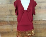 Dereon Blouse Women&#39;s Size S Burgundy Metallic Gold Accents TO20 - $7.91