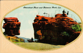 Embossed Colorado Postcard Balanced Rock And Steamboat Rock Horses Tourists - £6.93 GBP