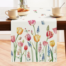 Tulips Table Runner 13X72 Inch Pink Yellow Floral Spring Summer Seasonal Holiday - £13.19 GBP