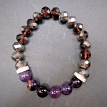 Amethyst and Hematite Stretchy Bracelet Silvertone Accents - £9.57 GBP