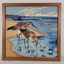 Birds Needlepoint Finished Sandpiper Wood Framed Coastal Cottage Beach D... - £51.14 GBP