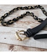 Women&#39;s Belt Gold Tone Chain Belt Wrapped with Black Faux Leather - Size S - £10.90 GBP