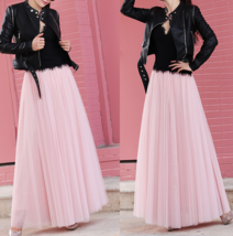 Pink Long Tulle Skirt Womens Plus Size Tulle Maxi Skirt Holiday Outift image 1