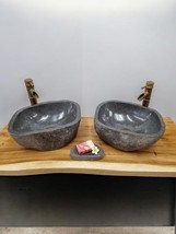 Wash Basin River Stone Double Wash Area Attachment Washbasin Set Bathroom - £373.25 GBP