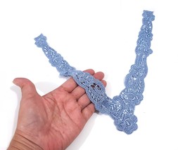 1 pc Antique Blue Crochet Neckline Collar Lace Patch Motif Appliques A219 - $5.99