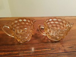 PINK DEPRESSION GLASS &quot;Cube&quot; Creamer and Sugar JEANNETTE PATTERN - $10.84