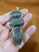 J208-11) green blue Labradorite oval art deco gem gemstone stone Silver PENDANT - £79.21 GBP