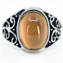 Vintage Inspired Style Silver &amp; Black Painted Color Changing Cabochon Mood Ring - £5.67 GBP