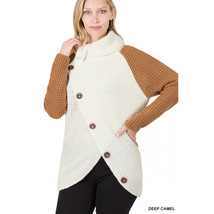 Turtleneck Sweater Womens Wrap Sweater   Asymmetrical Hem Contrast Sleev... - £33.73 GBP
