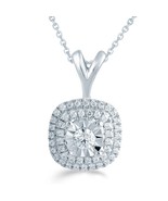 1/4CT TW Diamond Cushion Cluster Pendant in Sterling Silver with 18&quot; cab... - £41.52 GBP