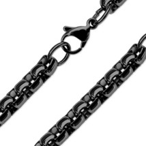 Round Box Necklace Black Stainless Steel 6mm Rolo Chain 15-20-Inch - £14.87 GBP