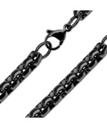 Round Box Necklace Black Stainless Steel 6mm Rolo Chain 15-20-Inch - £15.00 GBP