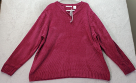 Hasting &amp; Smith Sweater Women&#39;s 2X Magenta Knit Long Sleeve Henley Neck Pullover - £16.04 GBP