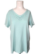 Quacker Factory Jersey Knit Bling Studded Tunic Shirt Size S Mint Green ... - $15.19
