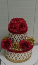 Red and Gold Beauty and the Beast Theme Baby Shower 2 Tier Bling Diaper Cake - £36.88 GBP