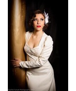 White Satin Vintage Style Fitted Maxi Wedding Dress Costume Gown Sz XS H... - $191.87 CAD