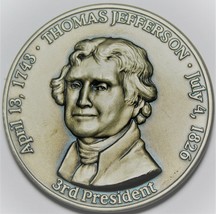 Huge 44.5mm Gem Unc Thomas Jefferson 3rd President Medallion - £12.62 GBP