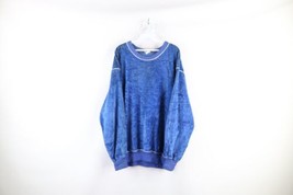 Vintage 70s Streetwear Mens XL Distressed Blank Velvet Velour Sweater Blue USA - £55.22 GBP