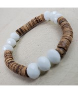 Vintage Hippie Style Earthy w/ Brown White Beads Stretchy STATEMENT Brac... - $9.16 CAD