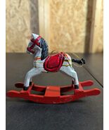 Vintage Wooden White Rocking Horse Wood Ornament Christmas Carved Hand made - $20.79