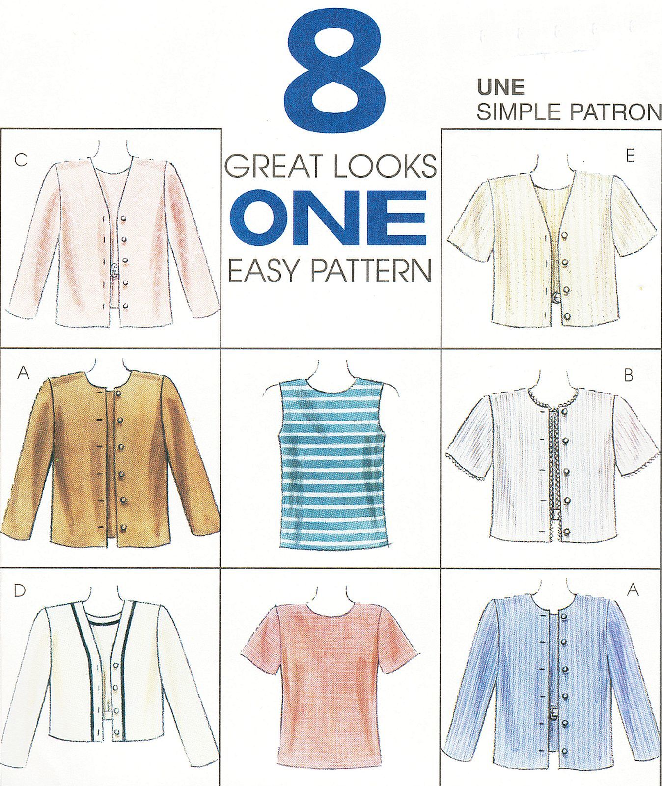 Misses 1996 Career Office Pullover Tops Button Front Jacket Sew Patterns... - $11.99