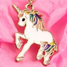 Unicorn Necklace Enamel Pendant Gold Chain White Pink Colorful Cute Love Jewelry image 2