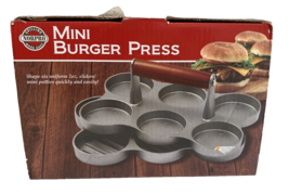 Norpro Mini Burger Press Cast Aluminum &amp; Wood Summer Barbecue Cooking Tool 2 pc - £13.43 GBP