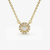 14K Yellow Gold Plated Sterling 0.25ct Real Moissanite Halo Pendant Necklace - £66.45 GBP