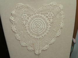 Vintage Doily Heart 12&quot; handmade crochet knit knitted beige kitsch hand made - £7.04 GBP