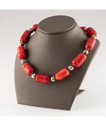 Sterling Silver and Coral Beaded Necklace Heavy Gorgeous! 18.5&quot; - $1,069.18