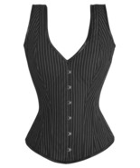 Over bust Full Steel Boned Strap Halter Bustier Gothic Black Pinstripe Corset - $40.03