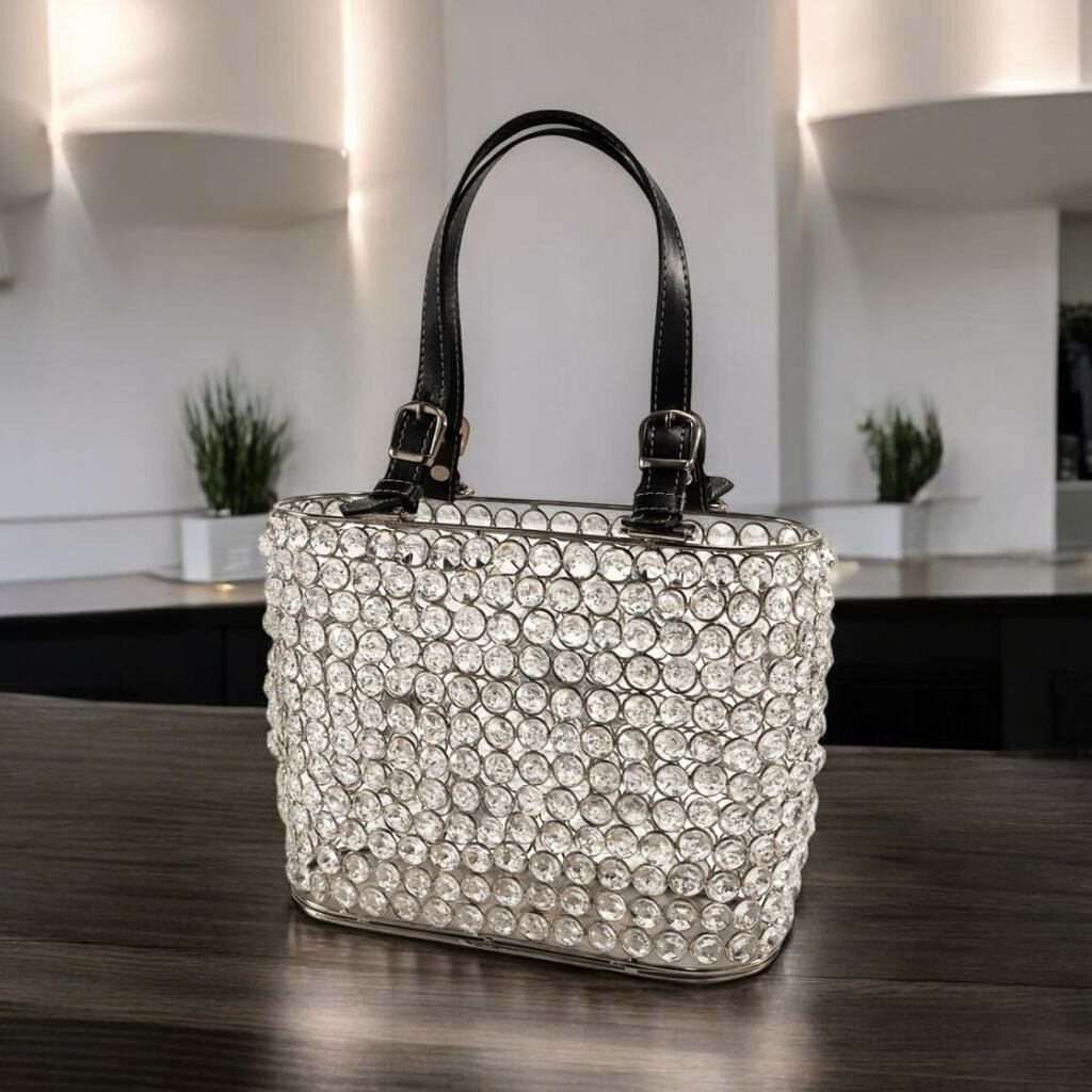 11&quot; Clear And Silver Faux Crystal And Metal Handbag Shaped Magazine Holder - $147.38