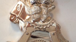 Silverplated Teddy Bears Riding A Rocking Horse Coin Bank Metal Vintage - $16.78