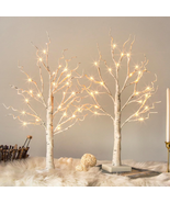 White Birch Tree with LED Lights - Set of 2, Tabletop Tree with Timer, C... - $510.80 MXN