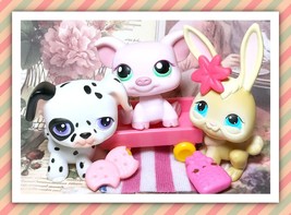 Authentic Littlest Pet Shop LPS #295 #296 #297 Tubes Dalmatian Dog Pig Bunny Set - $48.33