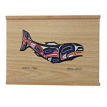 Roxana Leask Salmon Eagle Wood Slide-top Keepsake Native Art Box Northwest Coast - £19.95 GBP