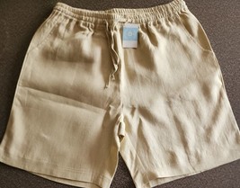 BEACHCOMBERS ~ Khaki ~ MEDIUM ~ Elastic Waist ~ Pockets ~ 100% Linen Shorts - £17.88 GBP